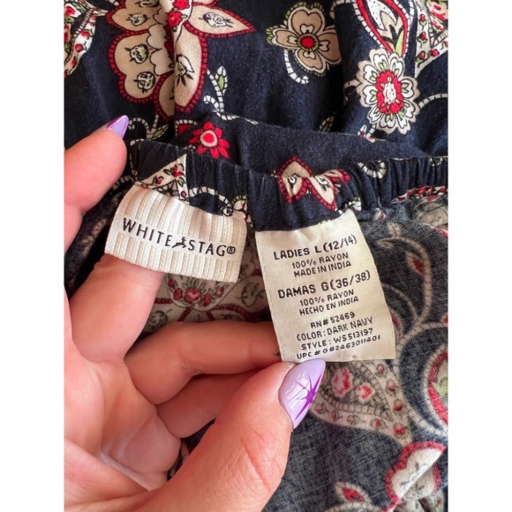 Vintage White Stag Navy Floral Paisley Tiered Maxi Skirt Boho Large 12/14 - Picture 6 of 6